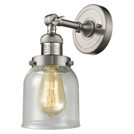 Innovations Lighting 1 Light Adjustable Small Bell 5In. Brushed Satin Nickel Sconce With Seedy Glass, 509680 203-SN-G54